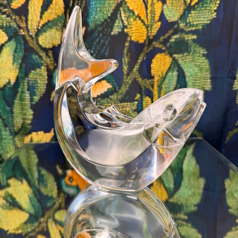 Orrefors Swedish Crystal Fish Figurine Signed Art Glass Leaping Salmon Sculpture